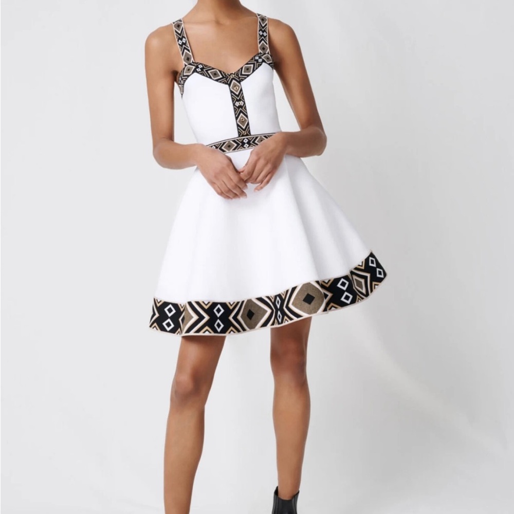 Sandro Fit and Flare White Dress 40